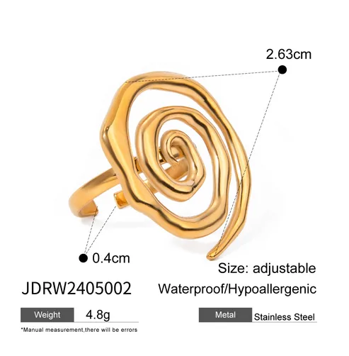 304 Stainless Steel Spiral Thread PVD Coated 18K Real Gold Plated Real Gold Plated IG Style Waterproof Non Tarnish Plating Gold Open Rings