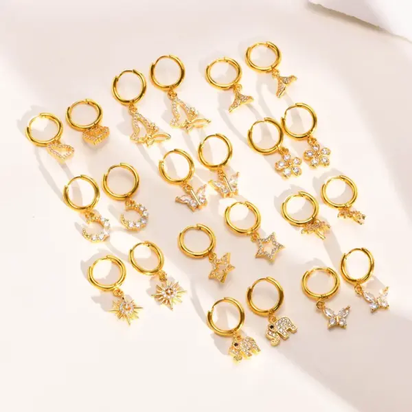 Wholesale 1 Pair Simple Style Butterfly Elephant Plating Inlay Stainless Steel Copper Zircon Drop Earrings