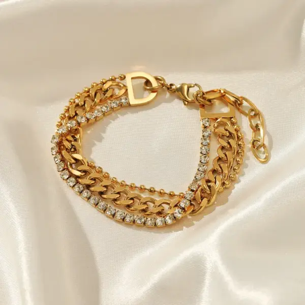 Wholesale Fashion Geometric 304 Stainless Steel Rhinestones Stainless Steel Bracelets In Bulk