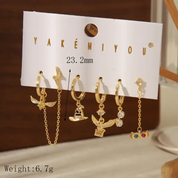 1 Set Yakemiyou Cartoon Style Eagle Plating Inlay Copper Zircon 14K Gold Plated Drop Earrings Ear Studs