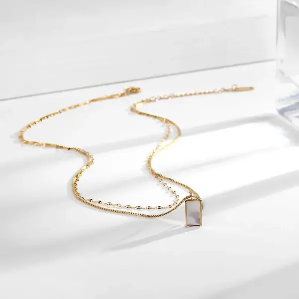 Wholesale Vacuum Plating PVD Coated Real Gold Plated 18K Rectangle 304 Stainless Steel Simple Style Waterproof Non Tarnish Titanium Layered Necklaces