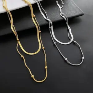 Vacuum Plating Real Gold Plated 18K Gold Gold Plating Silver Plated Geometric 304 Stainless Steel Fashion Waterproof Non Tarnish Titanium Steel Layered Necklaces