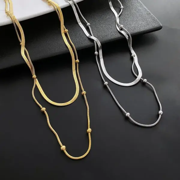 Vacuum Plating Real Gold Plated 18K Gold Gold Plating Silver Plated Geometric 304 Stainless Steel Fashion Waterproof Non Tarnish Titanium Steel Layered Necklaces