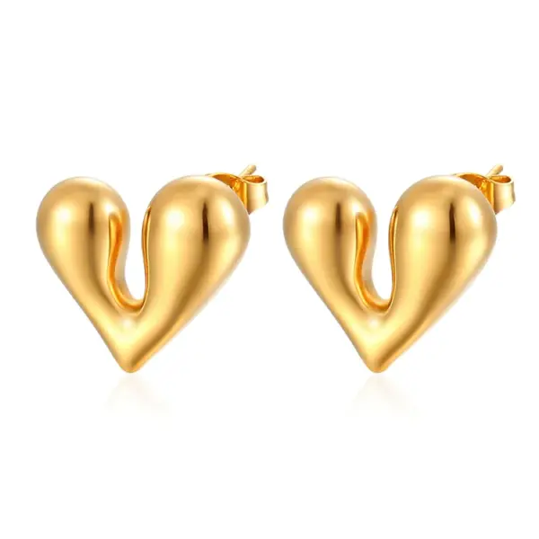 Wholesale 304 Stainless Steel Heart Shape Electroplated Golden Plated Simple Style Waterproof Non Tarnish Plating Ear Studs