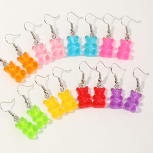 Wholesale Jelly-colored resin cute bear girl earrings