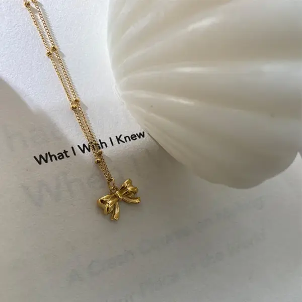 Wholesale PVD Coated Real Gold Plated 18K Gold Bow Knot 304 Stainless Steel IG Style Waterproof Non Tarnish 304 Stainless Steel Necklace
