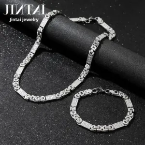 Steel Color 8mm*55cm Top Chain + Bracelet Set / Stainless Steel S.STEEL