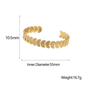 Wholesale Fashion Leaves 304 Stainless Steel 18K Gold Plated Stainless Steel Bracelets In Bulk