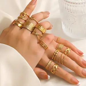 Wholesale PVD Coated 18K Gold Plated Geometric 304 Stainless Steel Simple Style Waterproof Non Tarnish Rings