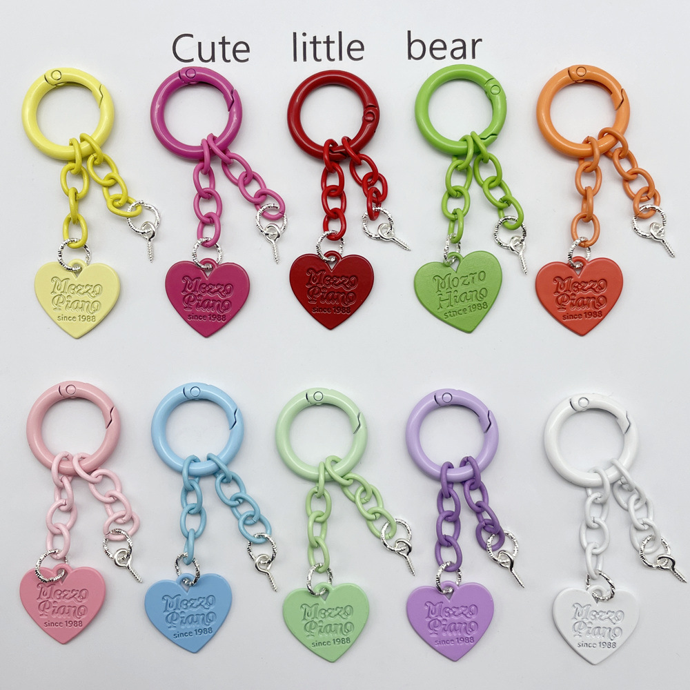 Wholesale Cute creative new keychain aessories color paint spring ring four-section chain love piece diy aessories pendant