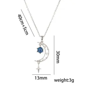 359 Little Star Moon Necklace / Steel Color