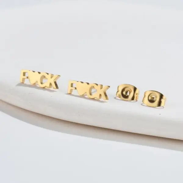 PVD Coated 18K Gold Real Gold Plated Letter 304 Stainless Steel Fashion Waterproof Non Tarnish Ear Studs