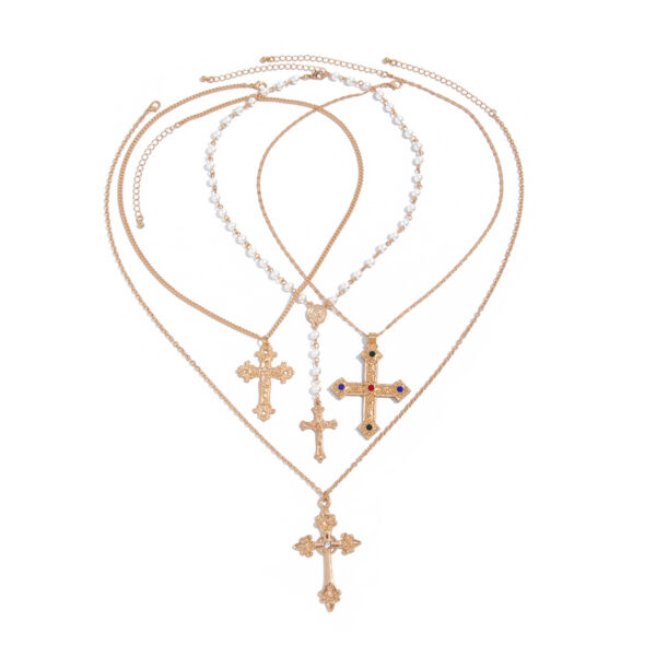 Wholesale European and American Cross-border Pendant Necklace Men's Trendy Hip-hop Niche Stitching Pearl Clavicle Chain Cross-border Men's Jewelry