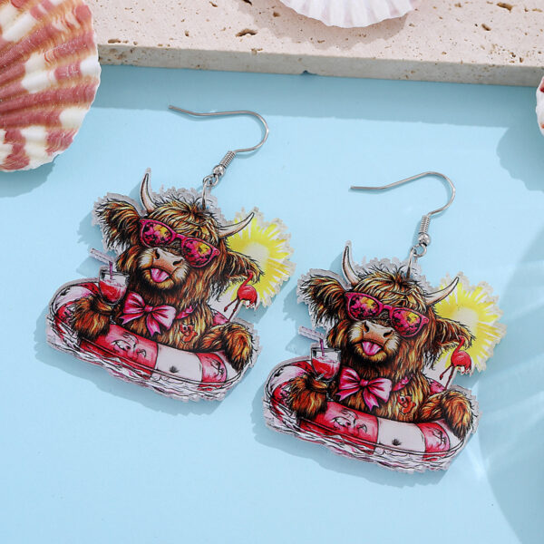 Wholesale Cross-border New Holiday Style Western Style Swimming Ring Alpine Cow Sunglasses Sun Palm Tree Acrylic Pendant Earrings