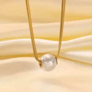 H47【Big Pearl Necklace Gold】