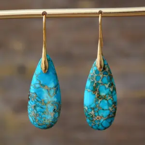 Turquoise Blue Gold Ear Hook