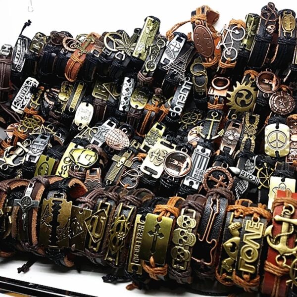 Wholesale 100 arbitrary mixed color hand-woven leather bracelet