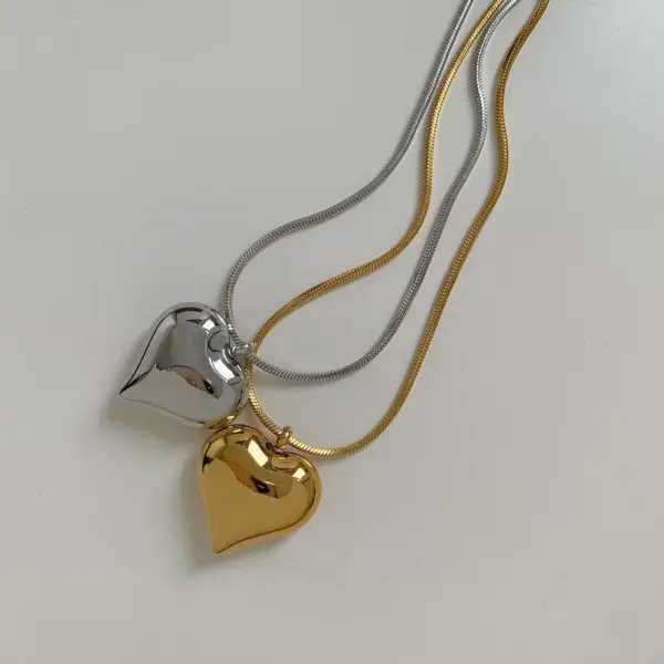 Wholesale PVD Coated Real Gold Plated 16K White Plating Heart Shape 304 Stainless Steel Modern Style Artistic Waterproof Non Tarnish Pendant Necklace