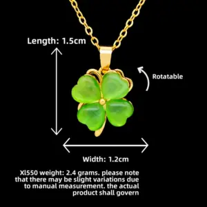 XL550 Green Cat's Eye Four-Leaf Clover Necklace / Gold