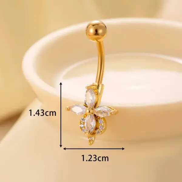 Wholesale 1 Piece 316 Stainless Steel Copper Zircon Belly Rings Heart Shape Bow Knot