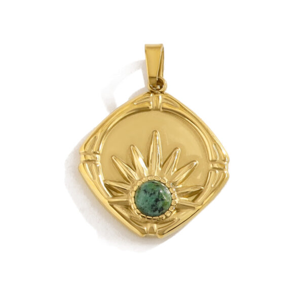 Wholesale French Colorful Natural Stone Edge Design Handmade DIY Pendant Titanium Steel Plated 18K Gold Jewelry Accessories