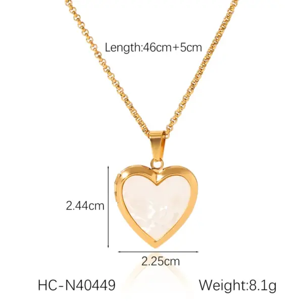 Wholesale 304 Stainless Steel Heart Shape PVD Coated 18K Real Gold Plated IG Style Princess Romantic Waterproof Non Tarnish Belcher Chain White Gold Locket Necklace