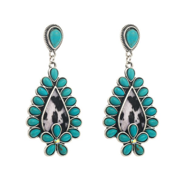 Wholesale Amazon Explosions Trend Turquoise Earrings European and American Creative Leopard Leather with Turquoise Exaggerated Niche Ear Jewelry