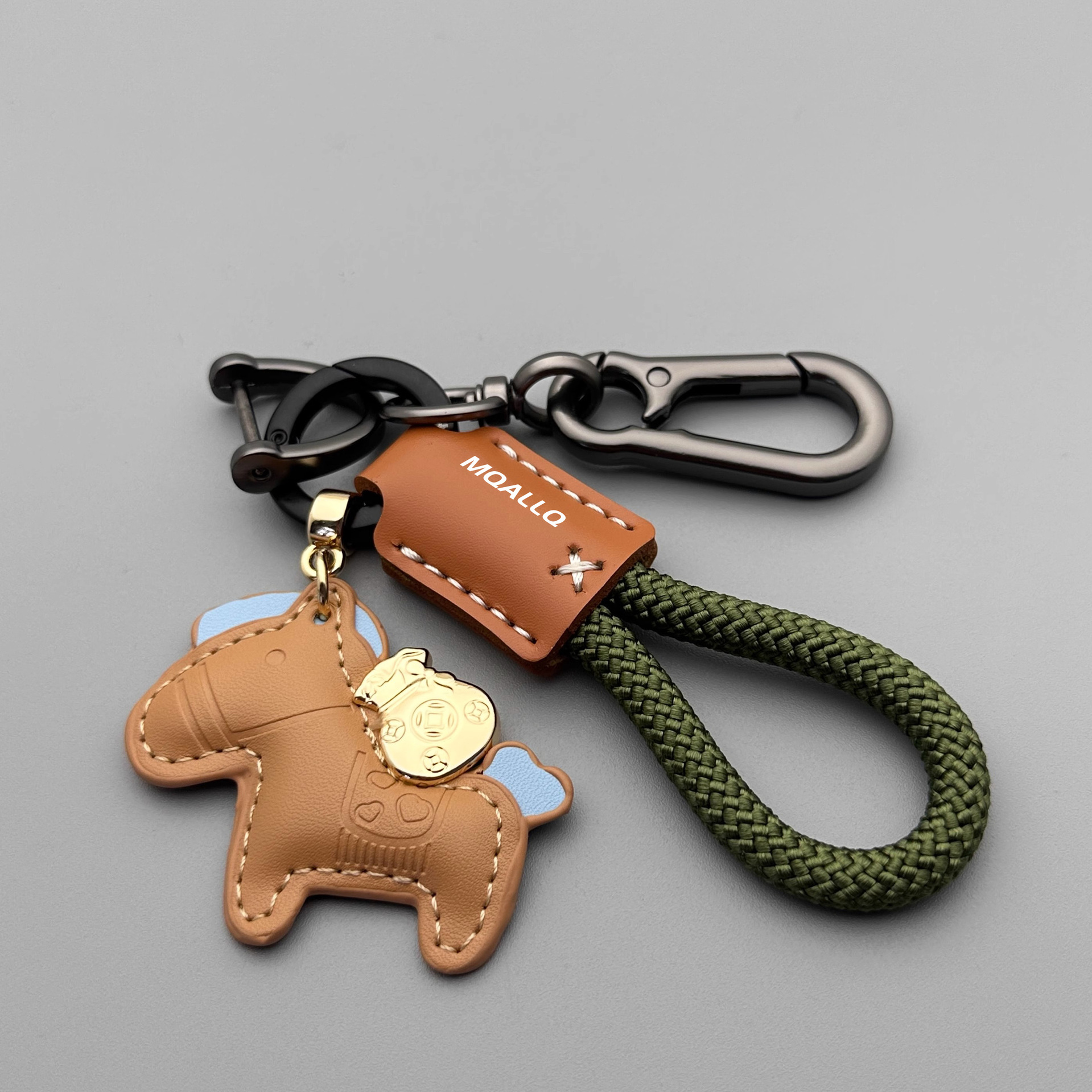 Wholesale Get Rich Immediately Handmade Cow Leather Car Keychain Pendant Exquisite Simple Stylish Male and Female Cole Key Chain Rope