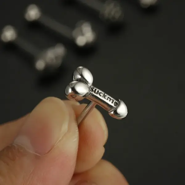 Wholesale 1 Piece Tongue Rings Fashion Rose Spider Skull Stainless Steel Plating