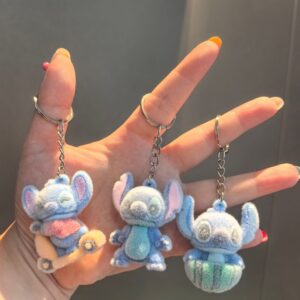 Wholesale Cartoon Stitch Keychain Pendant Three-Dimensional Flocking Bear Doll Car Keychain Bag Pendant Small Gift
