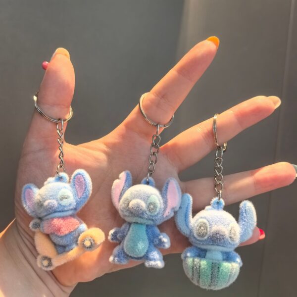 Wholesale Cartoon Stitch Keychain Pendant Three-Dimensional Flocking Bear Doll Car Keychain Bag Pendant Small Gift