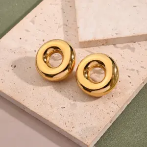 Light Gold Hollow Circle Earrings (Gold) [Needle Thickness: 0.6mm] / 1 Pair/Package