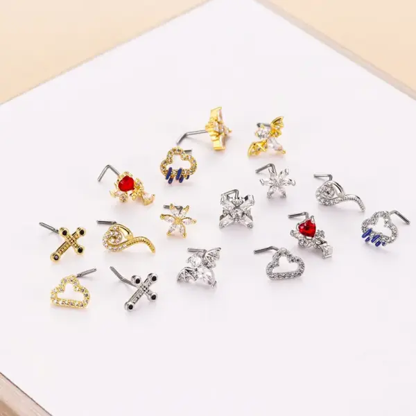 Wholesale 1 Piece 316L Stainless Steel Copper Zircon Nose Rings & Studs Clouds Heart Shape Flower Waterproof Non Tarnish Surgical Steel Women'S