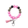 Wholesale in stock cross-border color bow leopard silicone beads beaded tassel bracelet bracelet keychain bag pendant