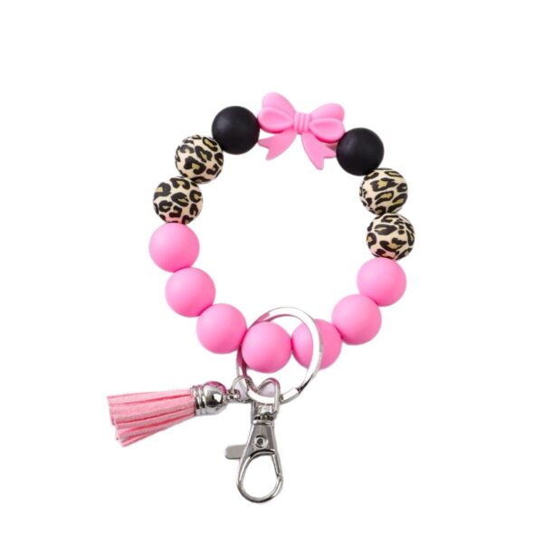 Wholesale in stock cross-border color bow leopard silicone beads beaded tassel bracelet bracelet keychain bag pendant