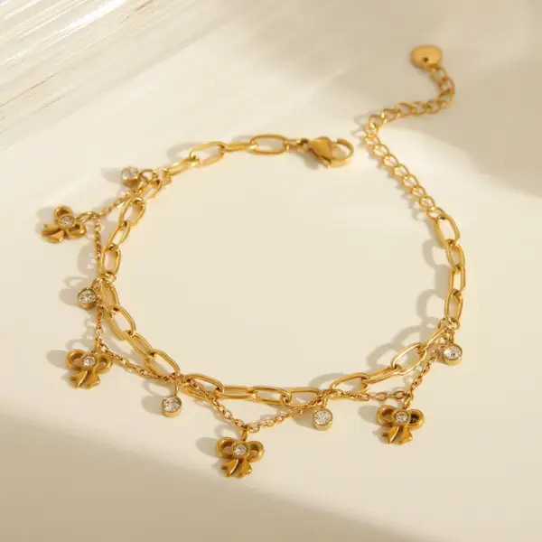 Wholesale Beach Sweet Artistic Star Flower Butterfly 304 Stainless Steel 18K Gold Plated Zircon Bracelets In Bulk