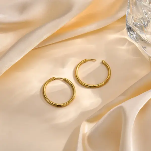 Wholesale PVD Coated Real Gold Plated Solid Color 304 Stainless Steel Simple Style Waterproof Non Tarnish Hoop Earrings