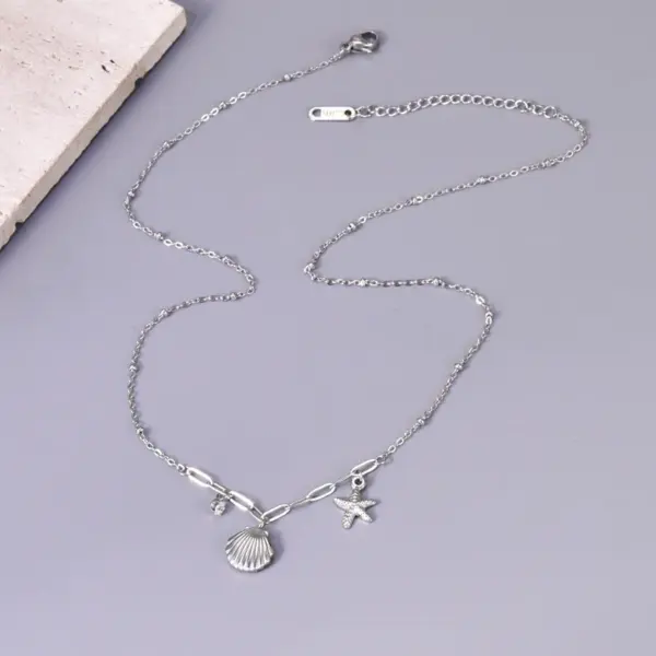 304 Stainless Steel Starfish Shell PVD Coated Zircon 18K Real Gold Plated Marine Style Simple Style Waterproof Non Tarnish Inlay Cable Chain Gold Multi Charms Necklace