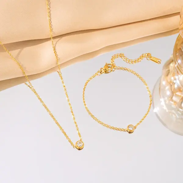 Wholesale Ion Plating (IP) 18K Gold Plated Round 304 Stainless Steel Elegant Glam Luxurious Waterproof Non Tarnish Bracelets Necklace