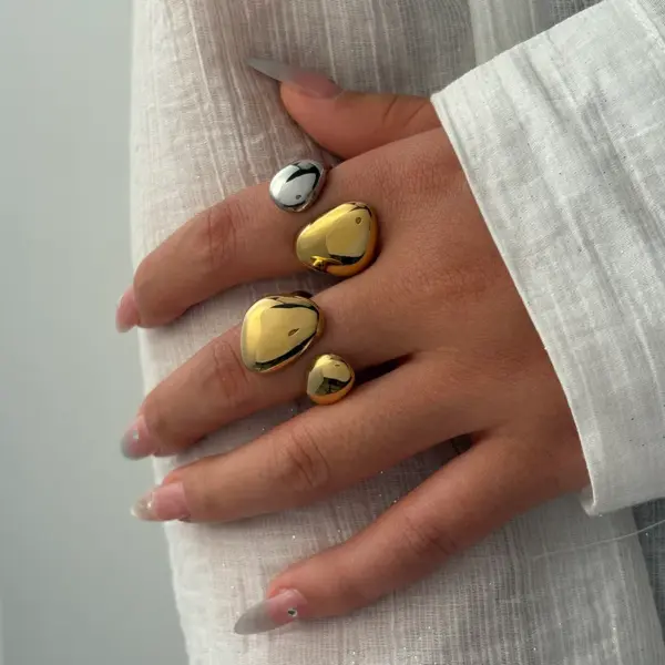 Wholesale PVD Coated Real Gold Plated 18K Gold Irregular Geometric 304 Stainless Steel Casual Elegant Simple Style Waterproof Non Tarnish Open Rings