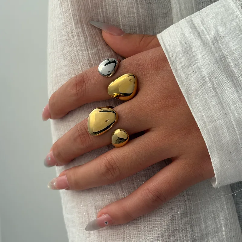 Wholesale PVD Coated Real Gold Plated 18K Gold Irregular Geometric 304 Stainless Steel Casual Elegant Simple Style Waterproof Non Tarnish Open Rings