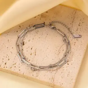 AE16 round Beads Cross Chain Bracelet / Steel Color