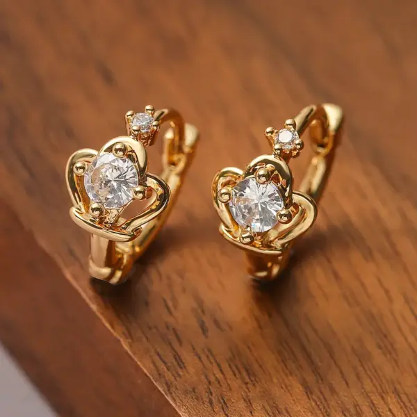 Wholesale 1 Pair Simple Style Commute Cross Crown Copper Plating Inlay Zircon 18k Gold Plated Hoop Earrings