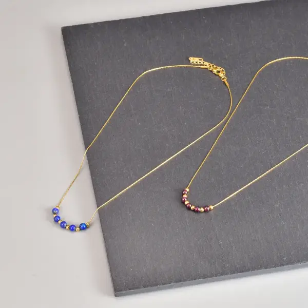 Wholesale Jewelry Vintage Style Round 304 Stainless Steel Titanium Steel Artificial Gemstones 18K Gold Plated Beaded Necklace