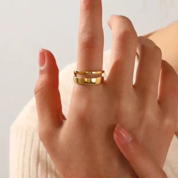 Wholesale PVD Coated 18K Gold Plated Lines 304 Stainless Steel Hip-Hop Waterproof Non Tarnish Open Rings