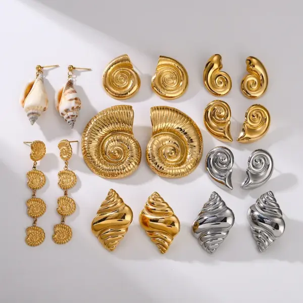 Wholesale 304 Stainless Steel Conch PVD Coated 18K Gold Plated Beach Plating Gold Drop Earrings