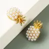 Pineapple Inlaid Pearls Alloy Artificial Gemstones Stud Earrings