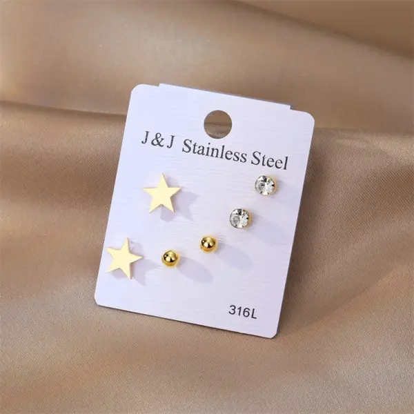 Wholesale 1 Set Casual Classic Style Pentagram Plating Inlay 201 Stainless Steel Rhinestone Iron Zircon Ear Studs