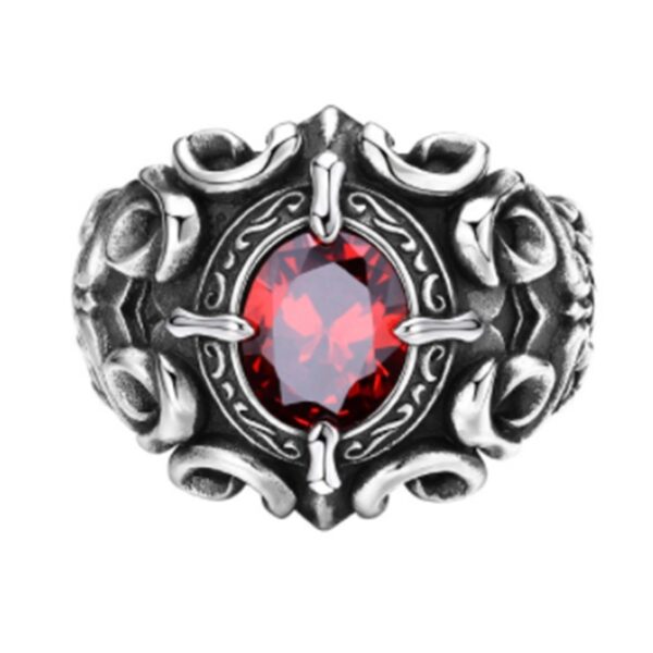 Wholesale S925 Silver-Plated Trendyy Retro Thai Silver Old Style Fashionable Men's Faceted Garnet Cross Army Flower Ring