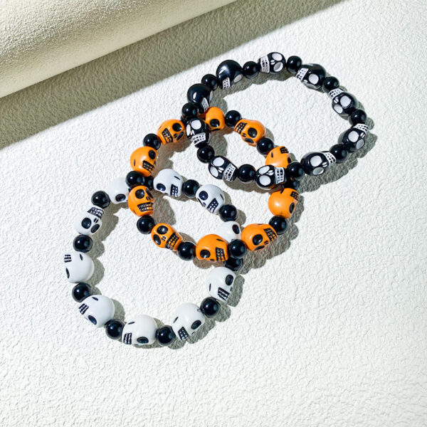 Wholesale Halloween Cross-border Black and White Skull Beaded Bracelet Unisex Hip Hop Punk Bracelet Diablo Vintage Bracelet